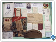 Стенд музея с документами участника войны Руденкова М.Л. и преподавателя Козлова И.М.